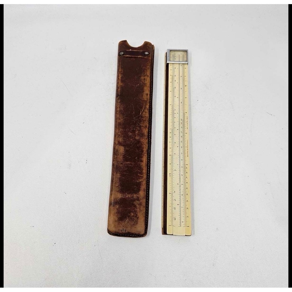 Keuffel‎ & Esser Slide Rule Vintage Unisex Cream Wood Leather Case Calculator
